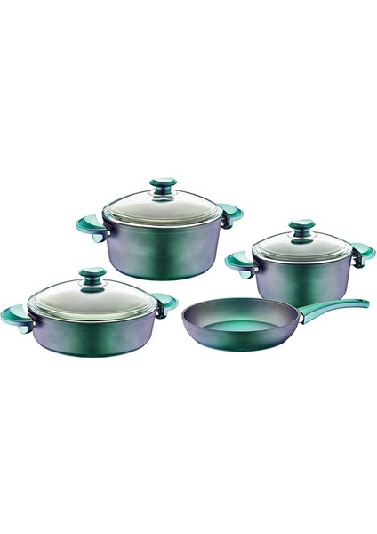 Tıtanıum - 3016 - 7 Parça - Bio Granit-Tencere, Tava, Çeyiz Seti, Yeşil Viole Gövde - Yeşil V. Detay