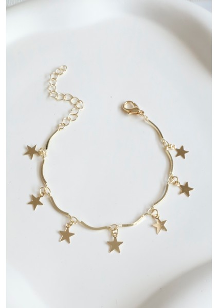 Kadın Bileklik 14K Renkli Yay Zincir Yıldız Bileklik