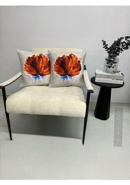 Çiçek Desenli Çift Taraflı Kiremit Renk Dekoratif 2'li Kırlent Kılıfı Seti fiyatları