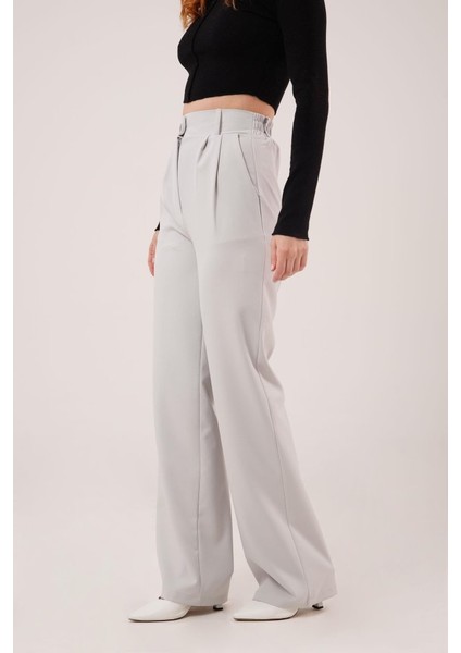 Bol Paça Piliseli Gri Pantolon modelleri