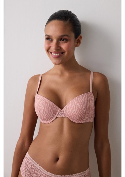 Açık Gül Kurusu Daylift Dantelli Toparlayıcı Balenli Sütyen