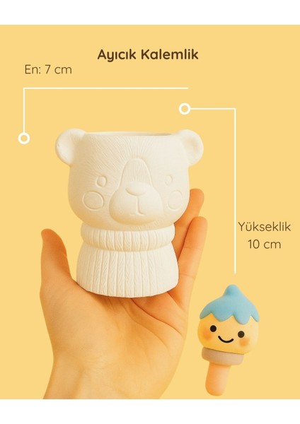 Ayıcık Seramik Kalemlik | Boyanabilir El Yapımı Beton Tozu Obje