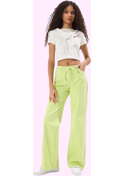 Kadın Pamuk Denim Pantolon Normal Bel Geniş Paça Rahat Günlük Stil Yaz Aylarının Vazgeçilmezi