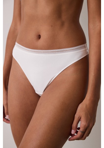 Ekru Düşük Bel Pamuklu Tanga Külot