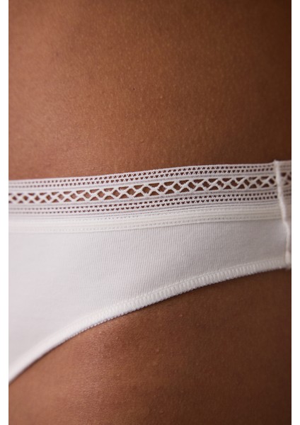 Ekru Düşük Bel Pamuklu Tanga Külot fiyatları