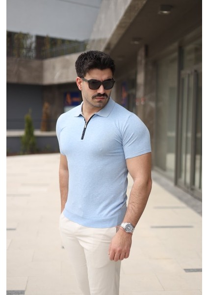 Erkek Polo Yaka Fermuar Detaylı Tişört