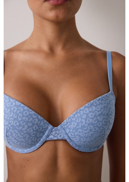 Mavi Daylift Çiçekli Dantelli Balenli Dolgusuz Toparlayıcı Sütyen