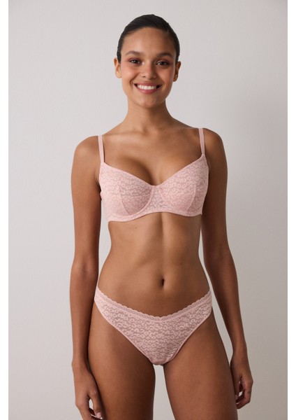Gül Kurusu Valeria Çiçek Desenli Dantelli Balenli Dolgusuz Toparlayıcı Sütyen fiyatları