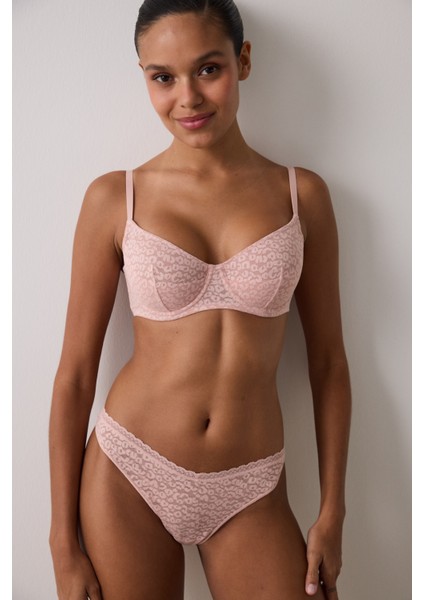 Gül Kurusu Valeria Çiçek Desenli Dantelli Balenli Dolgusuz Toparlayıcı Sütyen fırsatları