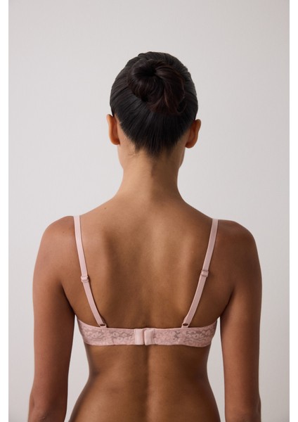 Gül Kurusu Valeria Çiçek Desenli Dantelli Balenli Dolgusuz Toparlayıcı Sütyen