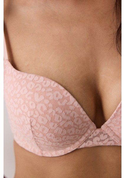 Açık Gül Kurusu Lol Up Lace Çiçekli Balenli Push Up Sütyen fiyatları