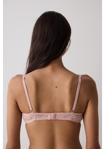 Açık Gül Kurusu Lol Up Lace Çiçekli Balenli Push Up Sütyen modelleri