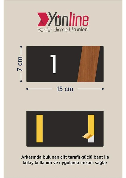 Modern Kapı Numarası 10’lu Set | 15X7 cm | Siyah Pleksi & Ceviz Mdf | Kendinden Yapışkanlı modelleri