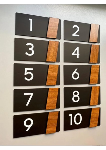 Modern Kapı Numarası 10’lu Set | 15X7 cm | Siyah Pleksi & Ceviz Mdf | Kendinden Yapışkanlı fırsatları