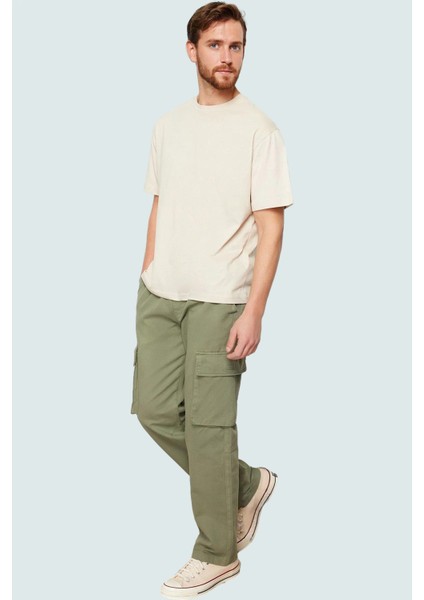 Erkek Pamuk Kargo Pantolon Lastikli Bel Boru Paça Rahat Kalıp Günlük Stil Kaliteli Malzeme fiyatları