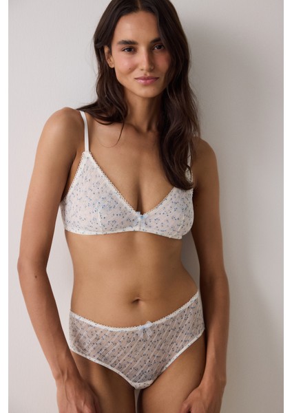 Ekru Çiçek Desenli Balensiz Dolgusuz Üçgen Sütyen modelleri