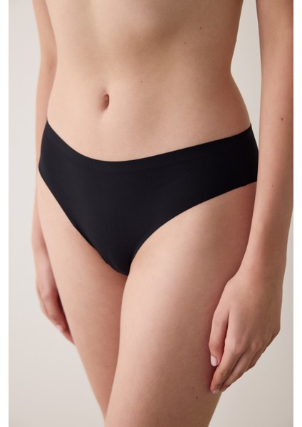 Siyah Fit Fitilli Lazer Kesim İz Yapmayan Normal Bel Brazilian Külot