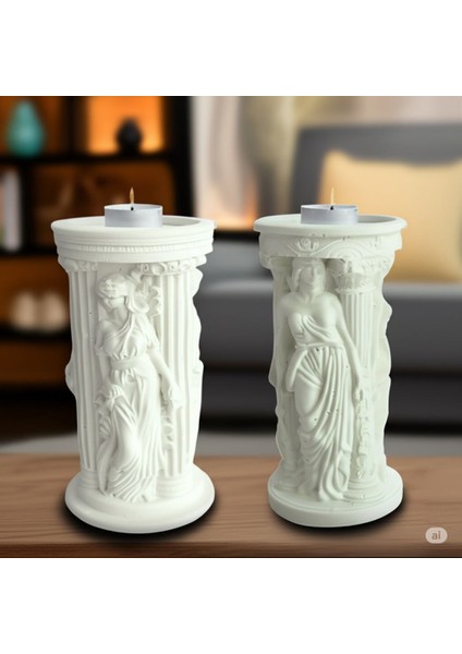 🗿 Antik Yunan Stili Ikili Dekoratif Sütun Biblo Seti – Taş Tozu Heykel – Şık Ev Dekoru fiyatları