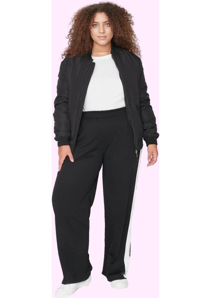 Kadın Renk Bloklu Desenli Geniş Paça Pantolon Yüksek Bel Örme Krep Kumaş Dayanıklı Malzeme fiyatları