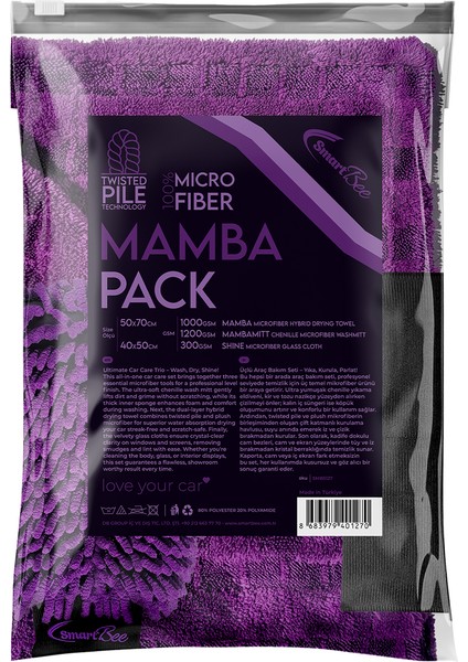Mambapack Hybrid Twisted Pile Mikrofiber Oto Yıkama Paketi – Mor