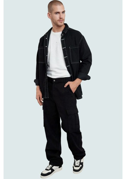 Erkek Pamuklu Rahat Kargo Pantolon Straight Kalıp Boru Paça Günlük ve Iş Hayatı Hafta Sonu