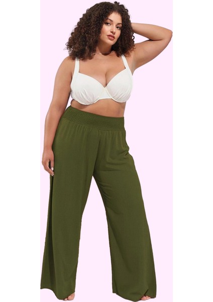 Kadın Büyük Beden Plaj Pantolonu Rahat Yazlık Geniş Paça Yüksek Bel Yaz Aylarının Vazgeçilmezi