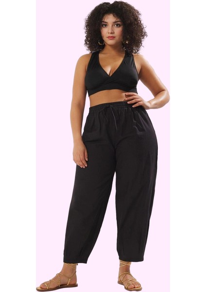 Kadın Pamuk Şalvar Pantolon Rahat Kesim Yüksek Bel Yazlık Plaj Günlük Kullanım Özel Günler