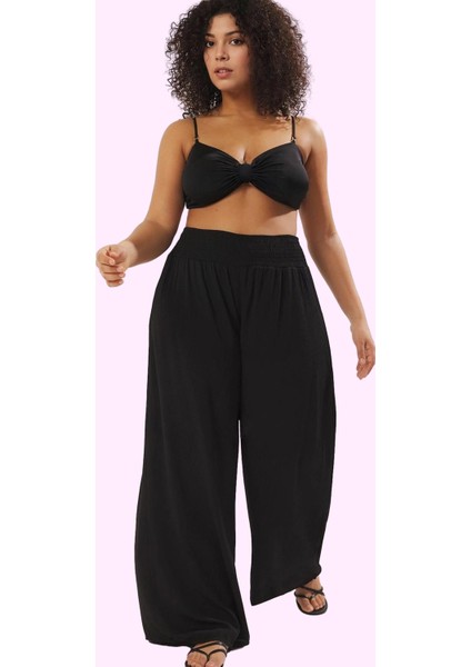 Kadın Büyük Beden Plaj Pantolonu Rahat Yazlık Geniş Paça Yüksek Bel Yaz Aylarının Vazgeçilmezi