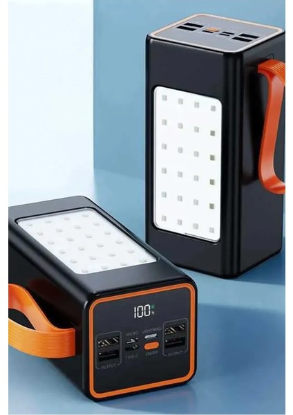 50000MAH Powerbank Hızlı Şarj 22.5W Askılı Şarj Istasyonu LED Işıklı Fenerli 4xusb 1x Type-C/lightning/micro