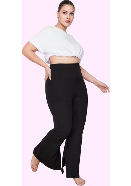 Kadın Flare Pantolon Yüksek Bel Regular Boy Örme Kumaş Günlük Şıklık Yaz Aylarının Vazgeçilmezi