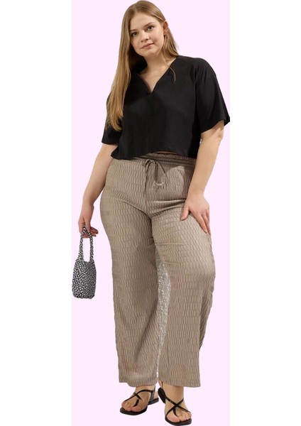 Kadın Dokulu Büyük Beden Pantolon Yüksek Bel Rahatlık Günlük Kullanım Yaz Aylarının Vazgeçilmezi