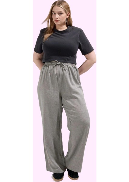 Kadın Relaxed Siluet Geniş Paça Yazlık Pantolon Rahat Kalıp Keten Görünümlü Günlük Kullanım fiyatları