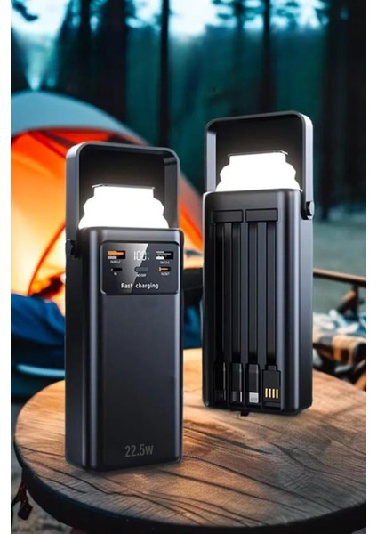 50000 Mah Hızlı Şarj 22.5W Taşıma Askılı Powerbank Kendinden Kablolu Şarj Istasyonu LED Fenerli