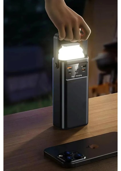 50000 Mah Hızlı Şarj 22.5W Taşıma Askılı Powerbank Kendinden Kablolu Şarj Istasyonu LED Fenerli
