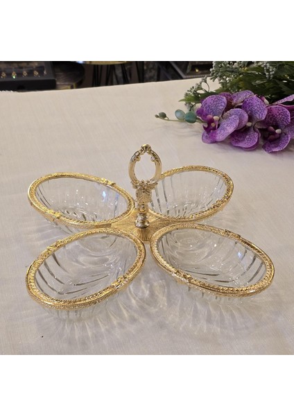 Gold Metal Çerçeveli Dörtlü Çerezlik