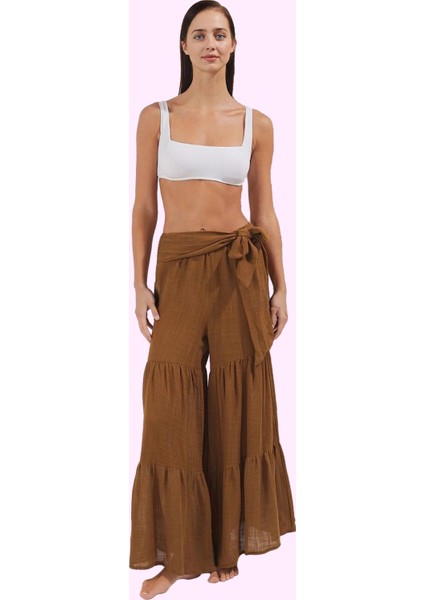 Kadın Plaj Pantolonu Bağlama Detaylı Boru Paça Rahat Kesim Yazlık Yaz Aylarının Vazgeçilmezi fiyatları