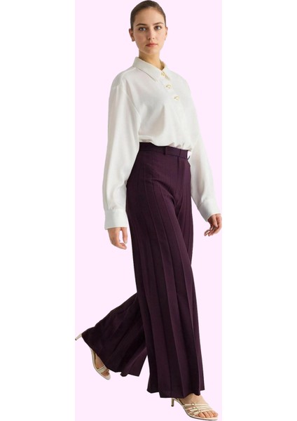 Kadın Renk Geniş Paça Pantolon Yüksek Bel Dokuma Kumaş Günlük Stil Yaz Aylarının Vazgeçilmezi fiyatları