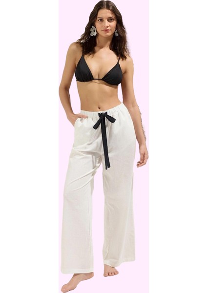 Kadın Rahat Pamuk Pantolon Uzun Boru Paça Yazlık Plaj Stili Günlük Kullanım Modern Tasarım