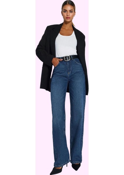 Kadın Pamuk Denim Geniş Paça Jean Pantolon Yüksek Bel Günlük Şıklık Yaz Aylarının Vazgeçilmezi