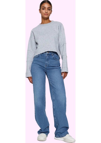 Kadın Pamuk Denim Geniş Paça Jean Pantolon Yüksek Bel Günlük Şıklık Yaz Aylarının Vazgeçilmezi