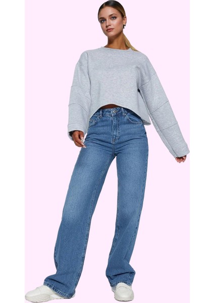 Kadın Pamuk Denim Geniş Paça Jean Pantolon Yüksek Bel Günlük Şıklık Yaz Aylarının Vazgeçilmezi fiyatları