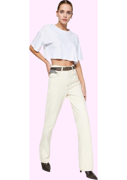 Kadın Pamuk Denim Pantolon Yüksek Bel Geniş Paça Yazlık Model Günlük Kullanım Modern Tasarım fiyatları