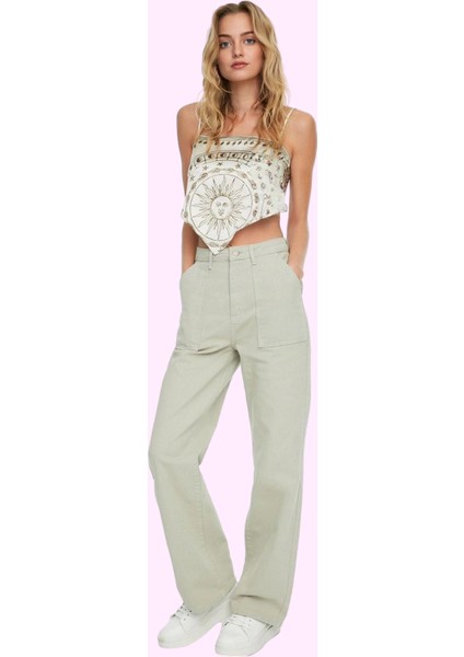 Kadın Pamuk Denim Jean Pantolon Basic Yüksek Bel Geniş Paça Yaz Aylarının Vazgeçilmezi fiyatları
