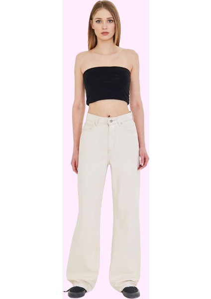 Kadın Pamuk Straight Jean Pantolon Yüksek Bel Geniş Paça Günlük Kullanım Dayanıklı Malzeme modelleri