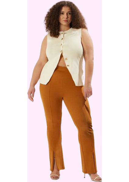 Kadın Yüksek Bel Örme Pantolon Ispanyol Paça Günlük Şıklık Hafta Sonu Yaz Aylarının Vazgeçilmezi