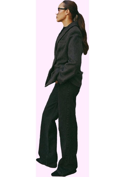 Kadın Pamuk Denim Jean; Yüksek Bel Geniş Paça Regular Boy Günlük Kullanım Kaliteli Malzeme