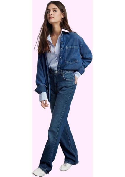 Kadın Pamuk Denim Jean Pantolon Yüksek Bel Geniş Paça Günlük Stil Yaz Aylarının Vazgeçilmezi fiyatları