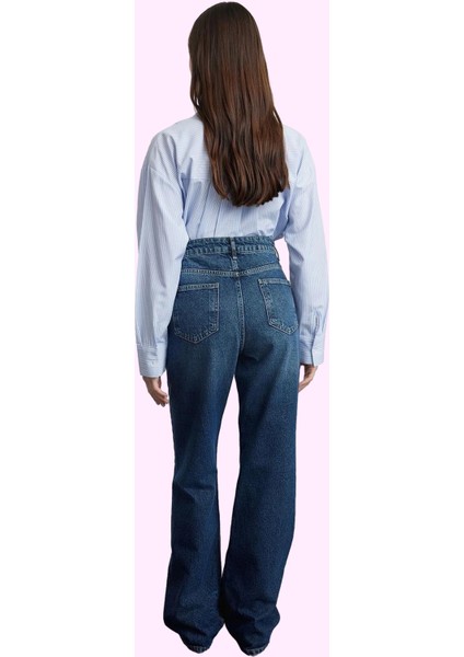 Kadın Pamuk Denim Jean Pantolon Yüksek Bel Geniş Paça Günlük Stil Yaz Aylarının Vazgeçilmezi modelleri