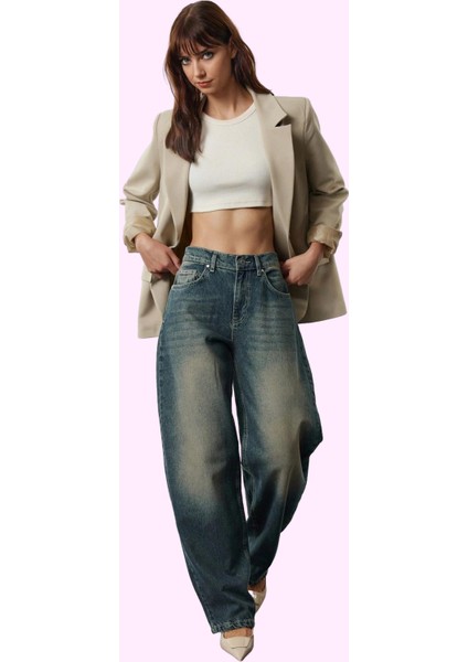 Kadın Pamuklu Denim Jean; Yüksek Bel Geniş Paça Baggy Günlük Kombinler Yaz Aylarının Vazgeçilmezi