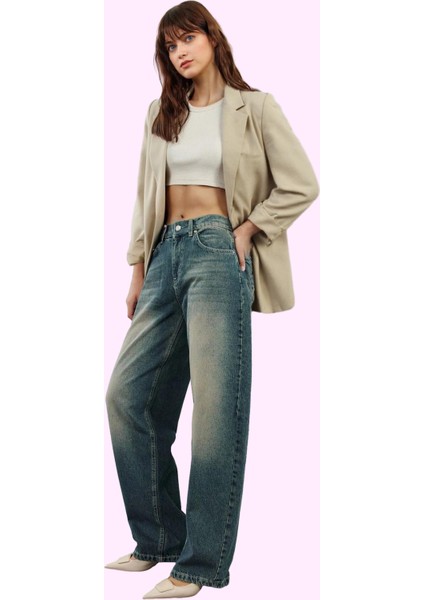 Kadın Pamuklu Denim Jean; Yüksek Bel Geniş Paça Baggy Günlük Kombinler Yaz Aylarının Vazgeçilmezi fiyatları